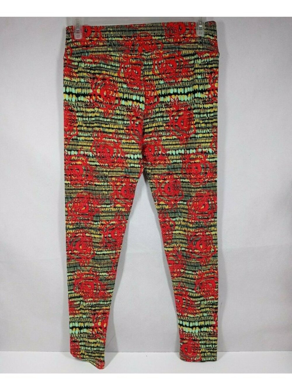 New LuLaRoe Tall & Curvy Leggings With Yellow & Blue Designs & Pink Rose Outline